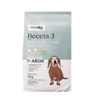 Croquetas para perros senior Receta 3 en presentación de 8 kg, 4 kg y 2 kg, alimento balanceado para adultos mayores con glucosamina y antioxidantes.